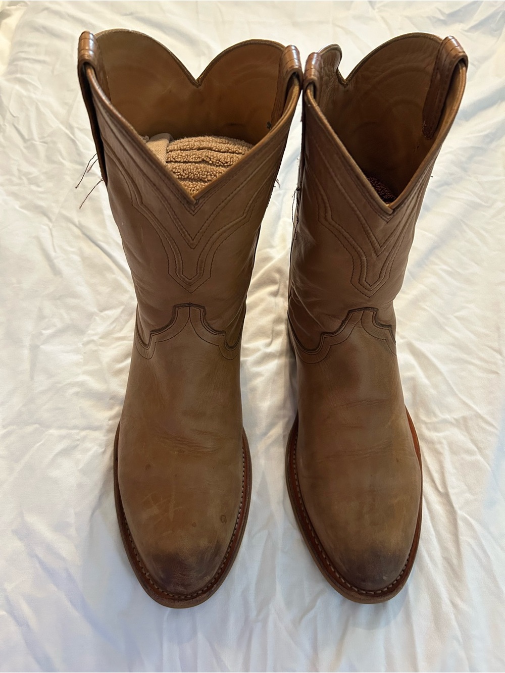 Tecovas Tan Leather Western Pull-On Boots with Classic Stitching